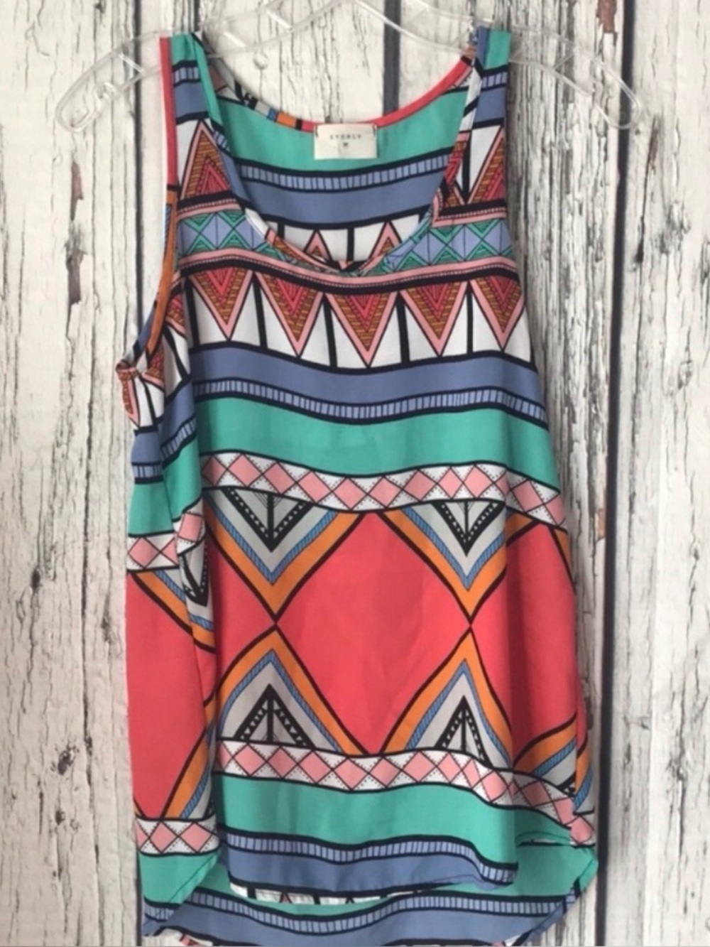 *5 for $20* Everly Multicolor Geometric Print Tank Top - Coral, Teal, Blue, Pink